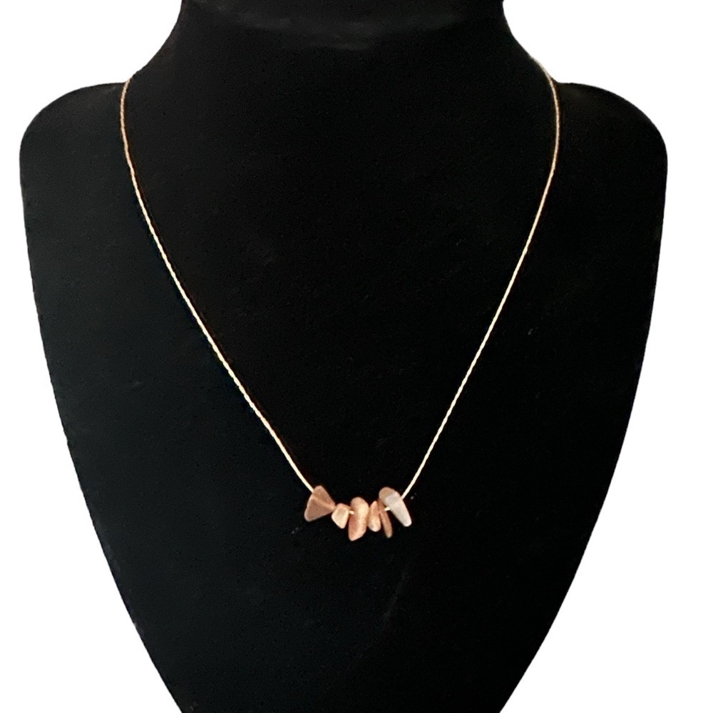 Unique thin gold chain irregular pink stone